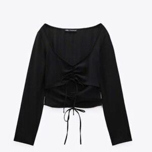 Zara NWT Longsleeve cutout tie blouse